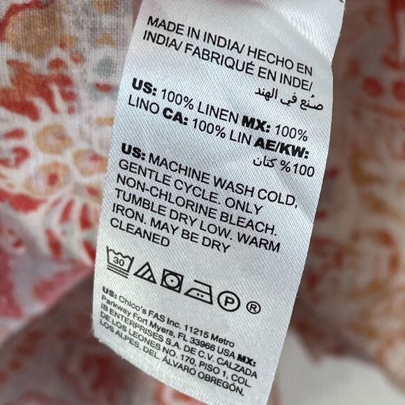 Chicos Womens Large Medallion Print Tunic Top 100% Linen 3/4 Sleeve Shirt Blouse - Picture 7 of 13